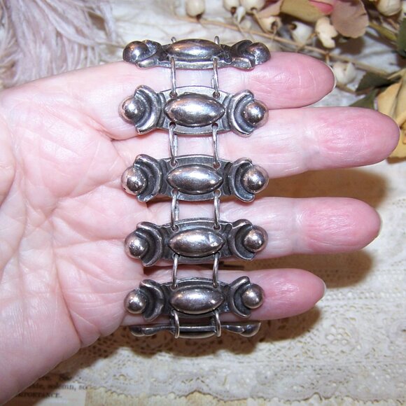 Made in Mexico Mexican Sterling Silver 1.5" Wide Link Bracelet - 7-3/4" Wearable - Picture 6 of 9